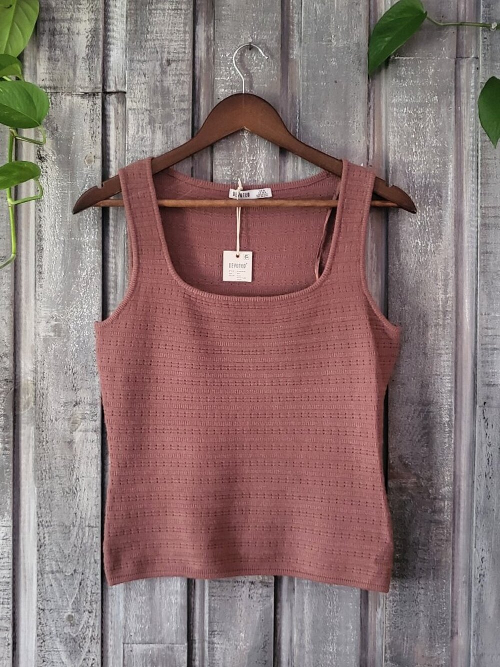 NWT Rayon Blend Pointelle Knit Square Neck Tank Top M